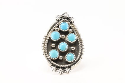 Native America Navajo Sterling Silver Turquoise Ring By Kenny Lonjose.
