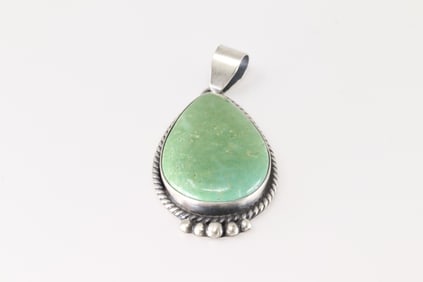 Native America Navajo Sterling Silver Turquoise Pendant By Judith Dixon.
