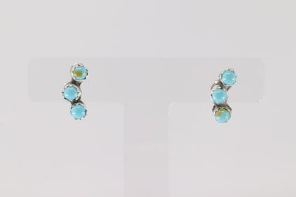 Native America Navajo Sterling Silver Kingman Turquoise Post Earring's By Sylvya Chee.