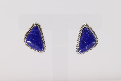 Native America Navajo Sterling Silver Lapis Post Earring's By Theresa Smith.