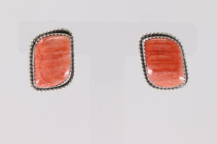 Native America Navajo Sterling Silver Spiny Oyster Post Earring's By Virginia Becenti.