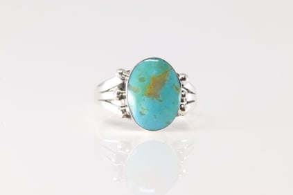 Native America Navajo Sterling Silver Turquoise Ring By Hiram Largo.