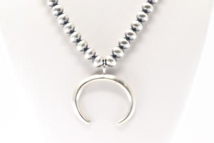 Native America Navajo Sterling Silver Solid Pearl Beaded Naja Necklace By Rena Begay.