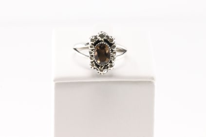 Native America Navajo Sterling Silver Quartz Stone Ring By Mike Smith.