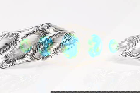 Native America Navajo Sterling Silver Sonora Gold Turquoise Cuff Bracelet By Derrick Gordan.: This is a Native America Navajo Sterling Silver Sonora Gold Turquoise Cuff Bracelet By Derrick Gordan.
