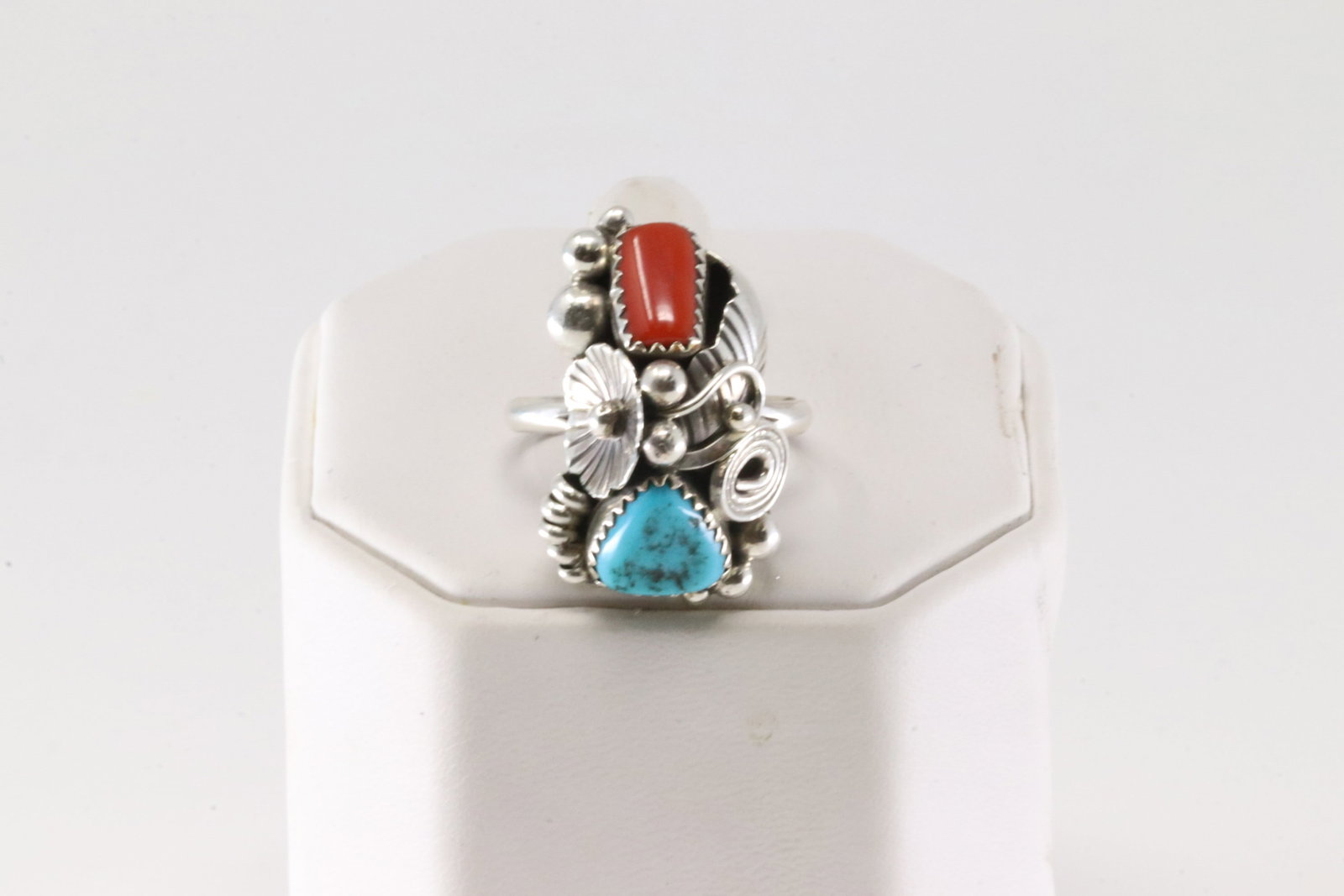 Native America Navajo Sterling Silver Coral & Turquoise Ring By Max C.: This is a Native America Navajo Sterling Silver Coral & Turquoise Ring By Max C. Ring size: 9.00.