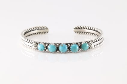 Native America Navajo Sterling Silver Kingman Turquoise Bracelet Cuff By R.King.