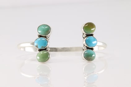 Native America Navajo Sterling Silver Kingman Turquoise Bracelet Cuff By Geraldine James.