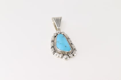Native America Navajo Sterling Silver Turquoise Pendant By Kiriza Tom.