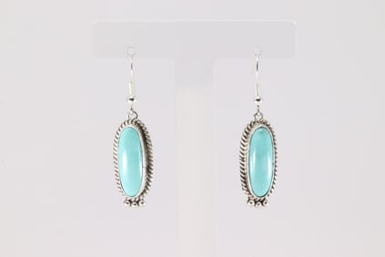 Native America Navajo Sterling Silver Kingman Turquoise Dangling Earring's By Trish Largo.