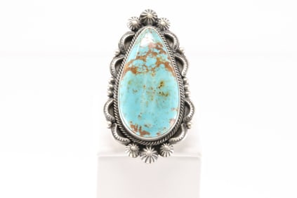 Native America Navajo Sterling Silver Kingman Turquoise Ring By R.