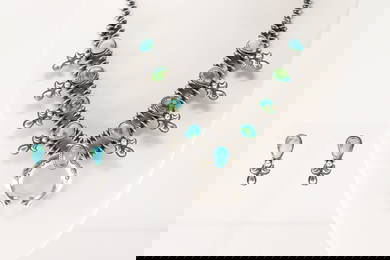 Native America Navajo Sterling Silver Sonora Gold Turquoise Necklace & Earring's Set By Adrienne G.