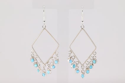 Native America Navajo Sterling Silver Turquoise Dangling Earring's.