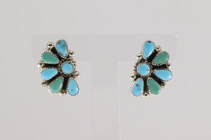 Native America Navajo Sterling Silver Kingman Turquoise Post Earring's By Alicia Wilson.