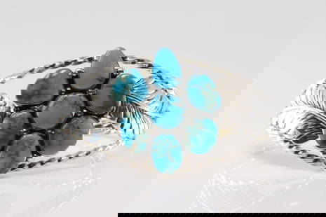 Native America Navajo Sterling Silver Kingman Turquoise Bracelet Cuff By P.A.Smith.: This is a Native America Navajo Sterling Silver Kingman Turquoise Bracelet Cuff By P.A.Smith.