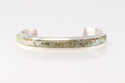 Native America Navajo Sterling Silver Numero 8 Turquoise Bracelet Cuff By Brandon Etcitty.