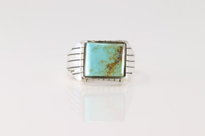 Native America Navajo Sterling Silver Turquoise Ring By R.