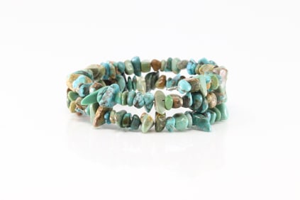 Native America Navajo Sterling Silver Turquoise Stretch Bracelet.