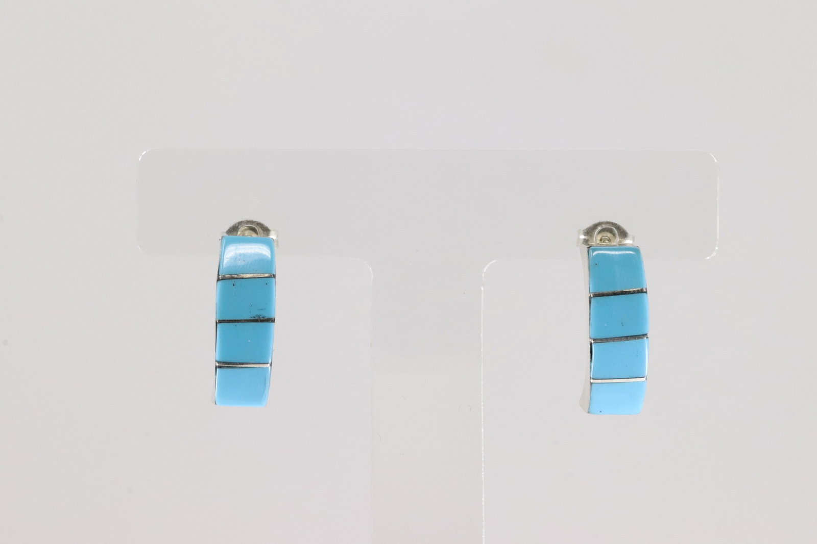Native America Zuni Sterling Silver Turquoise Inlay Post Earring's By Gilbert Kanesta.: This is a Native America Zuni Sterling Silver Turquoise Inlay Post Earring's By Gilbert Kanesta.
