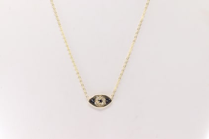 Sapphire & Diamond Eye Evil Pendant / Necklace 14Kt.