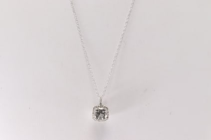 White Topaz & Diamond Pendant / Necklace 10Kt.