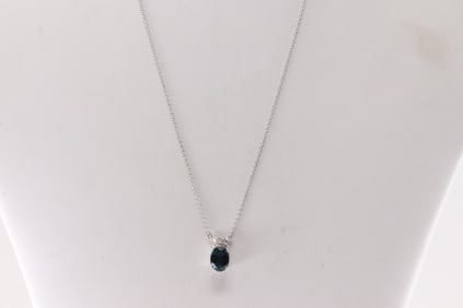 London Blue Topaz & Diamond Pendant / Necklace 10Kt.