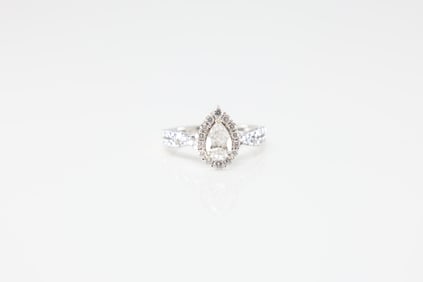 Pear-Halo Pave Engagement Diamond Ring