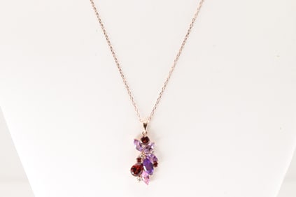Multi-Color Gemstone & Diamond Pendant / Necklace 10Kt.