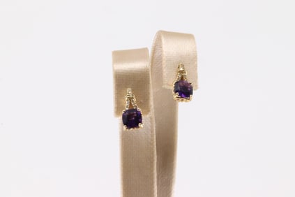 Amethyst & Diamond Stud Earring 10Kt.