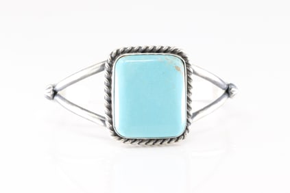 Native America Navajo Sterling Silver Kingman Turquoise Bracelet Cuff By Augustine Largo.