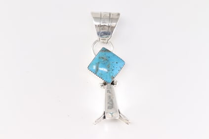 Native America Navajo Sterling Silver Turquoise Pendant By Sonyei Coho.