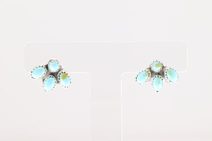 Native America Navajo Sterling Silver Turquoise Post Earring's By Sylvia Chee.
