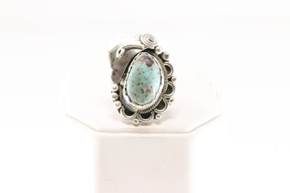 Native America Navajo Sterling Silver Turquoise Ring By B.