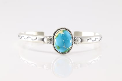 Native America Navajo Sterling Silver Sonora Gold Turquoise Bracelet Cuff By Samuel Yellowhair.