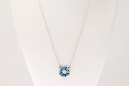 Native America Navajo Sterling Silver Blue Opal Necklace.