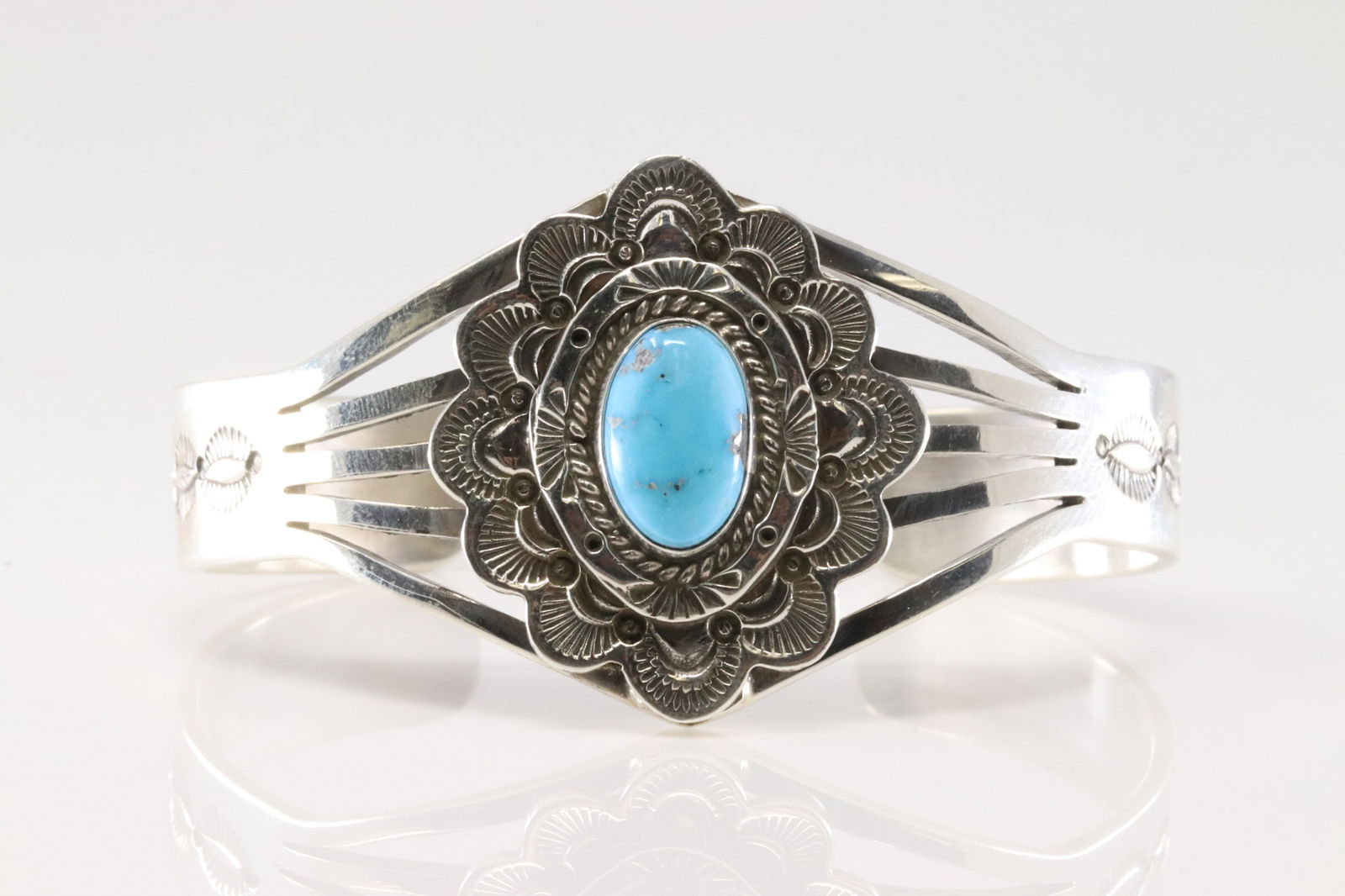 Native America Navajo Sterling Silver Turquoise Bracelet Cuff By Eula Wylie.: This is a Native America Navajo Sterling Silver Turquoise Bracelet Cuff By Eula Wylie.