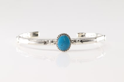 Native America Navajo Sterling Silver Turquoise Bracelet Cuff By Brandon Belin.