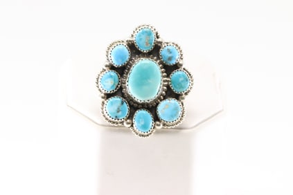 Native America Navajo Sterling Silver Turquoise Ring By S.