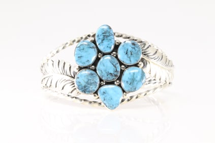 Native America Navajo Sterling Silver Kingman Turquoise Bracelet Cuff By Phyllis Smith.
