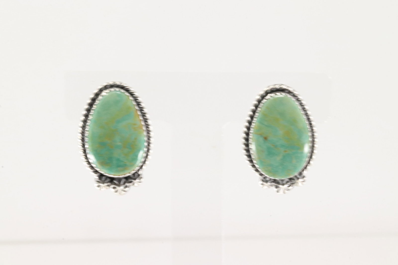 Native America Navajo Sterling Silver Royston Turquoise Post Earring's By Virginia Becenti.: This is a Native America Navajo Sterling Silver Royston Turquoise Post Earring's By Virginia Becenti.