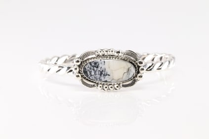 Native America Navajo Sterling Silver White Buffalo Bracelet Cuff By Leroy Silversmith.