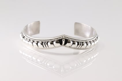 Native America Navajo Sterling Silver Stamped Bracelet Cuff By Thomas Charley.