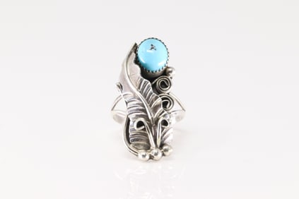 Native America Navajo Sterling Silver Turquoise Ring By H.M.