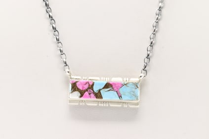 Native America Navajo Sterling Silver Cotton Candy Necklace By Steve Francisco.
