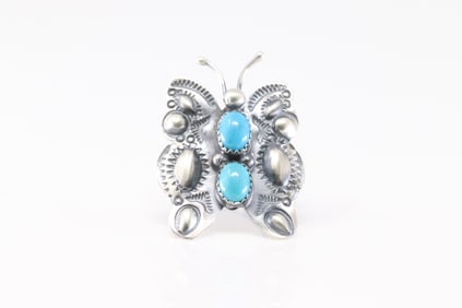 Native American Navajo Sterling Silver Turquoise Butterfly Ring By T.Yazzie.