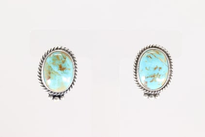 Native America Navajo Sterling Silver Kingman Turquoise Post Earring's By T.