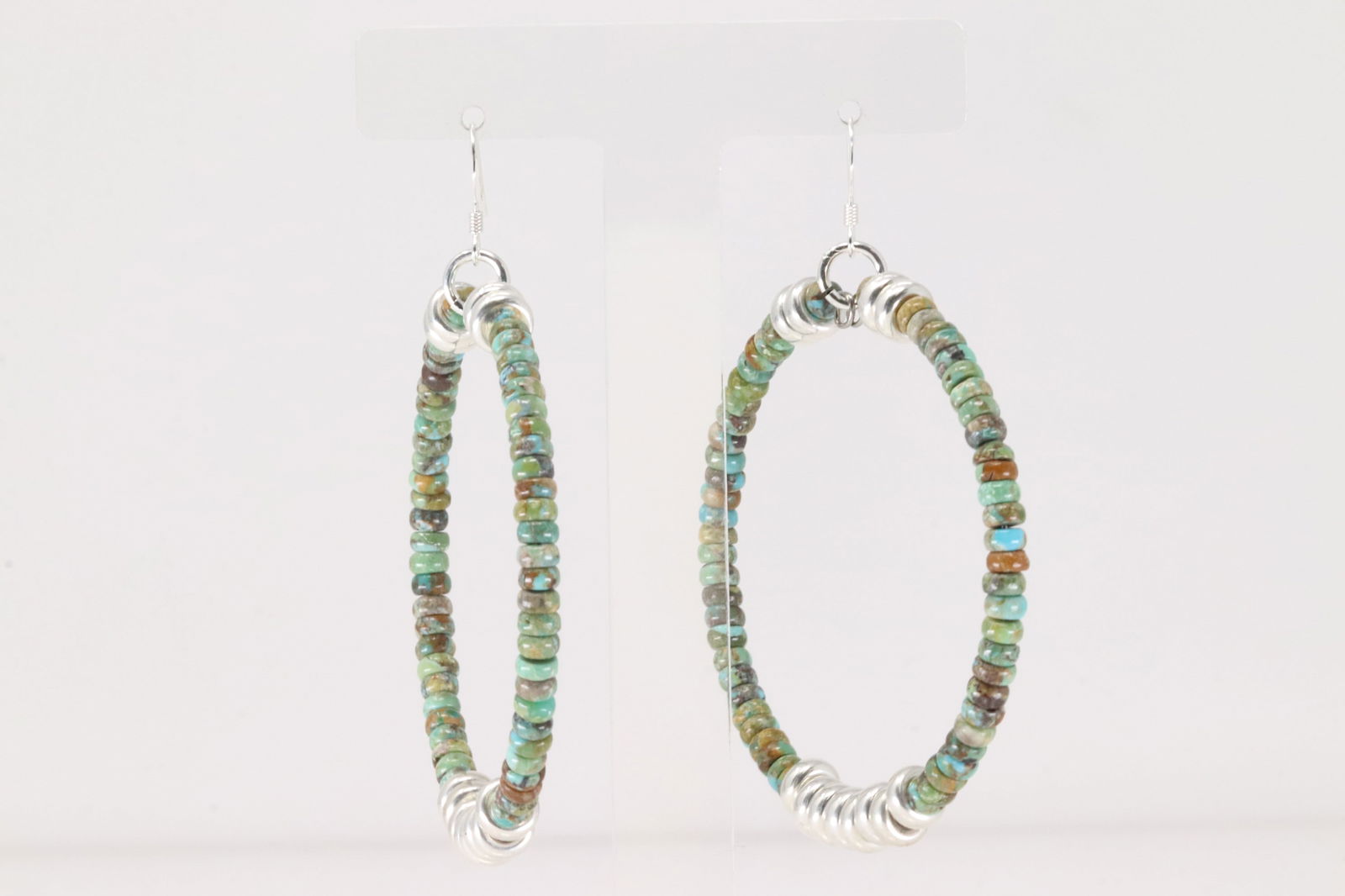 Native America Navajo Sterling Silver Pearl Beaded / Turquoise Hoop Dangling Earring's. (1 of 4)
