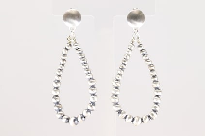 Native America Navajo Sterling Silver Pearl Beaded Post / Dangling Earring's By Dorinda Mariano.
