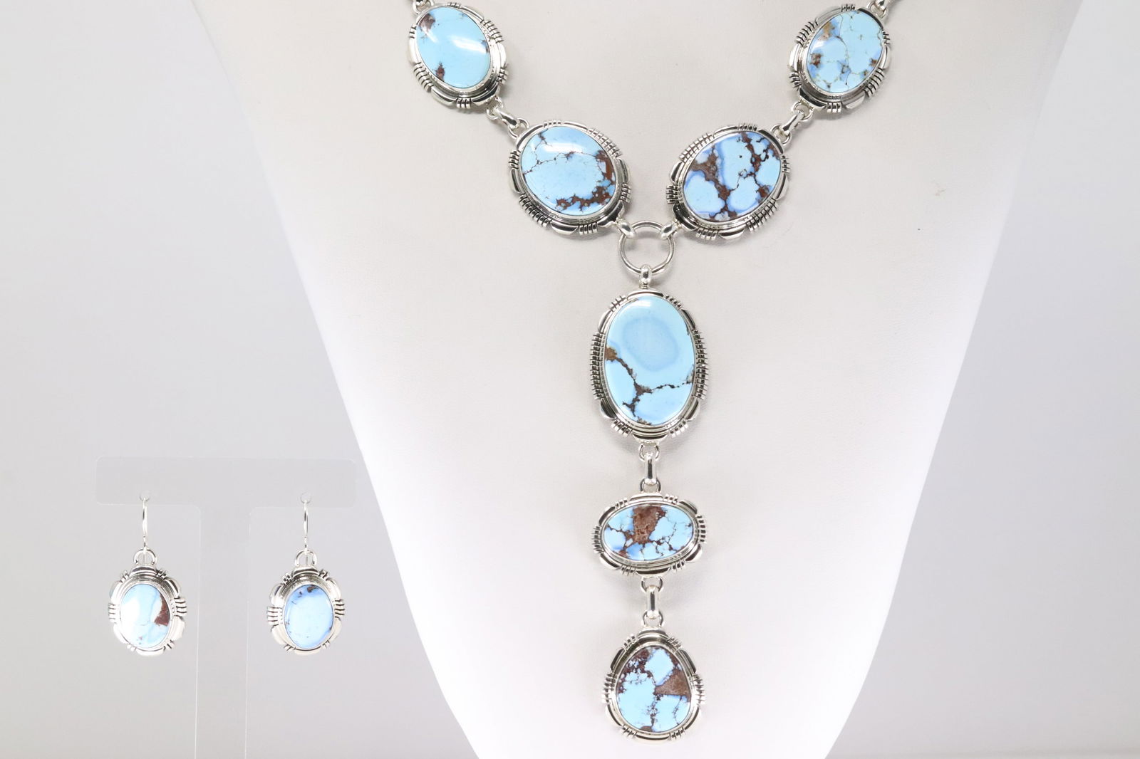 Native America Navajo Sterling Silver Golde Hill Turquoise Necklace & Earring's Set By Rick Tolino. (1 of 7)