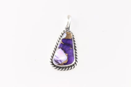Native America Navajo Sterling Silver Lavender Dahlia Pendant By Johnny Dixon.